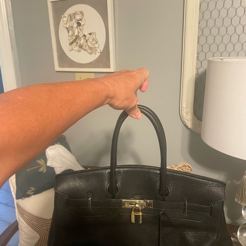 Black Leather Satchel with Gold Hardware